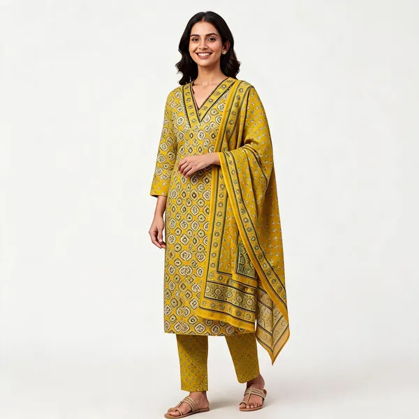 Yellow_Pure_Cotton_Straight_Printed_Embroidered_Kurta_Pant_Dupatta_Set_For_Women