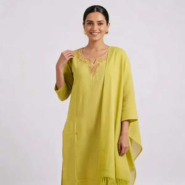 Lime_Green_Linen_Cotton_Straight_Embroidered_Kurta_Pant_Dupatta_Set_For_Women