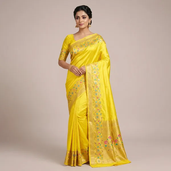 Yellow_Silk_Floral_Embroidered_Border_Saree_For_Women