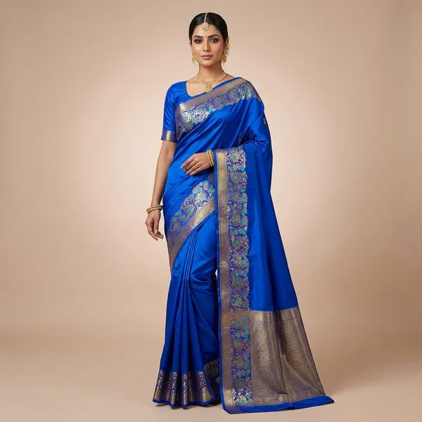 Royal_Blue_Silk_Saree_With_Embroidered_Floral_Border_For_Women