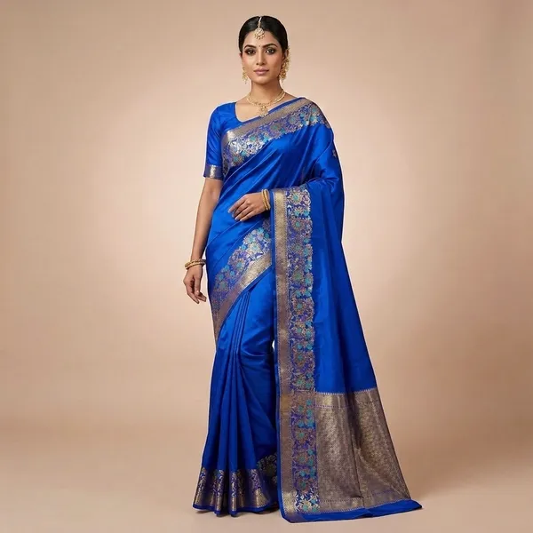 Royal_Blue_Silk_Saree_With_Embroidered_Floral_Border_For_Women