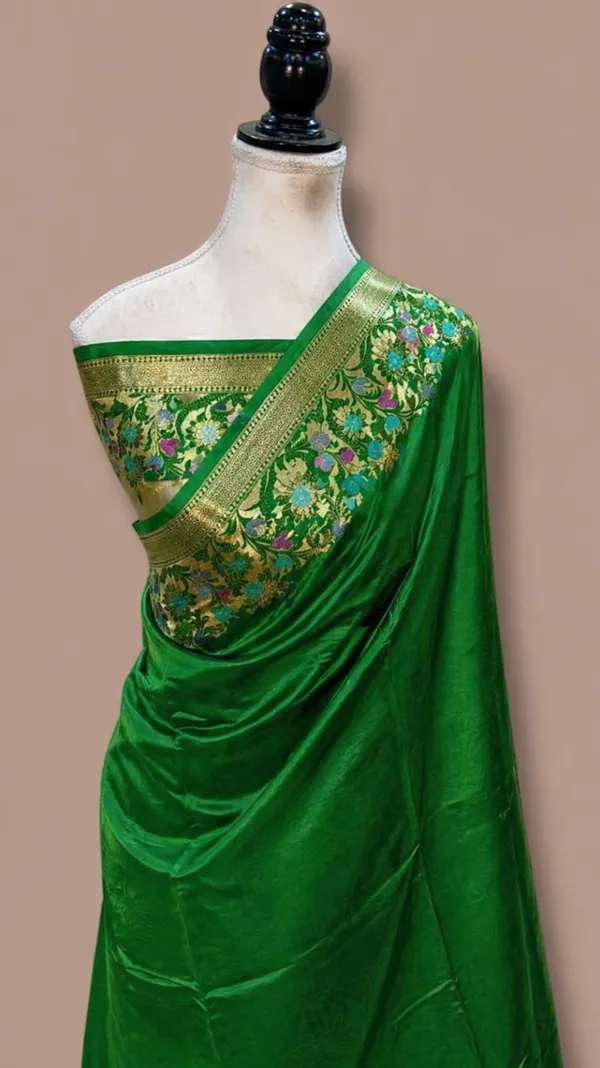 Green_Silk_Saree_With_Floral_Embroidered_Banarasi_Border_For_Women