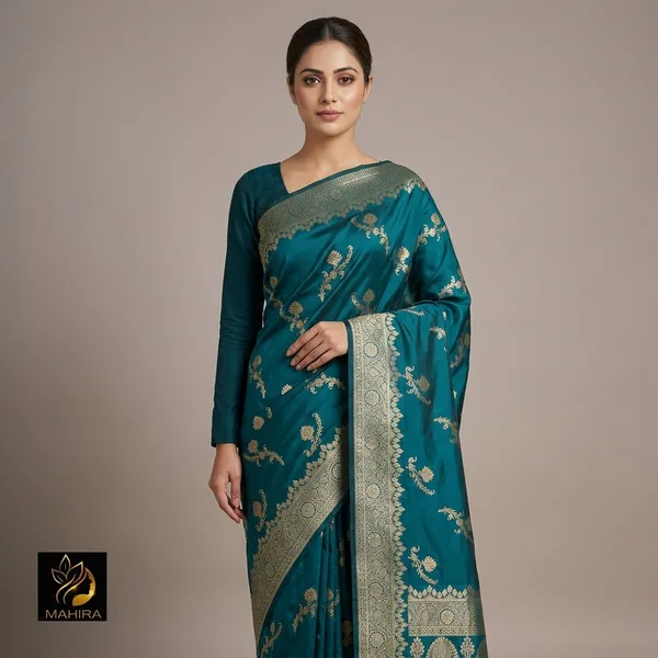 Teal_Premium_And_Fancy_Design_Semi_Katan_Saree_For_Women