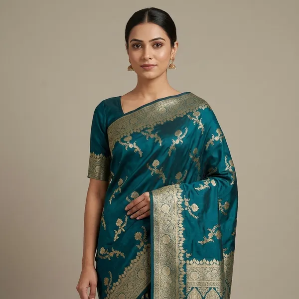 Teal_Premium_And_Fancy_Design_Semi_Katan_Saree_For_Women