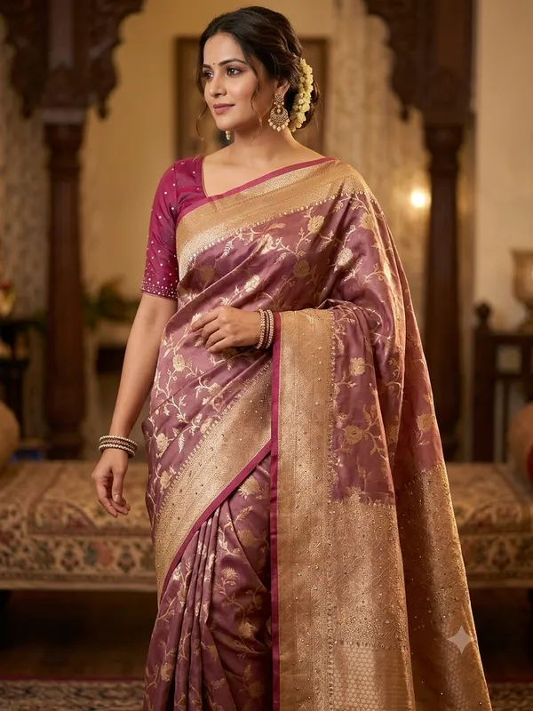 Pink_Banarasi_Silk_Floral_Embroidered_Saree_For_Women
