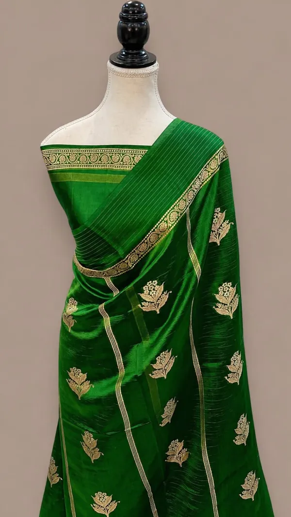 Green_Velvet_Embroidered_Saree_With_Golden_Motifs_For_Women