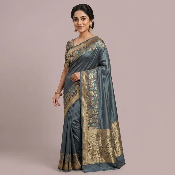 Teal_Blue_Silk_Saree_With_Embroidered_Floral_Border_For_Women