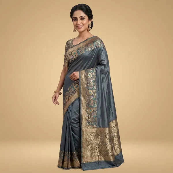 Teal_Blue_Silk_Saree_With_Embroidered_Floral_Border_For_Women