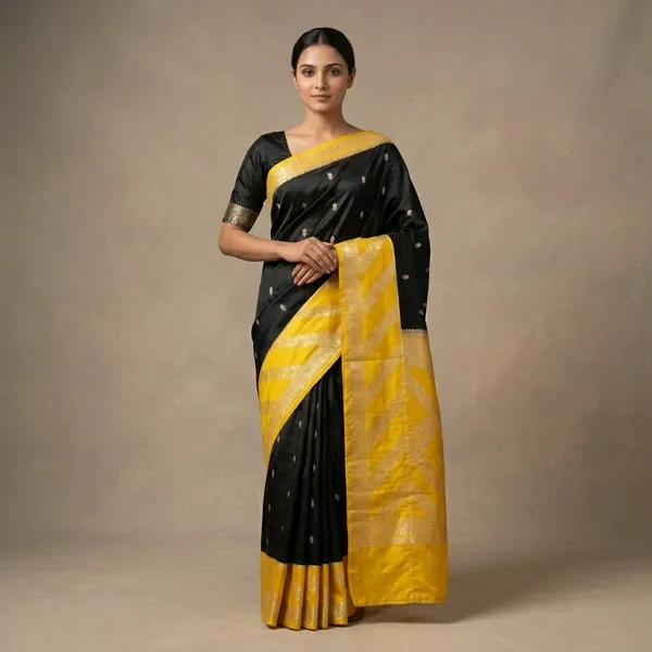 Black_And_Yellow_Premium_And_Fancy_Design_Katan_Silk_Saree_For_Women