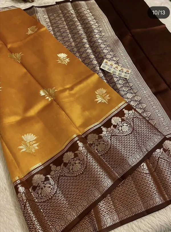 Mustard_Yellow_Silk_Saree_With_Brown_Zari_Border_For_Women