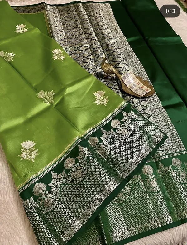 Green_Silk_Banarasi_Saree_With_Silver_Zari_Work_For_Women
