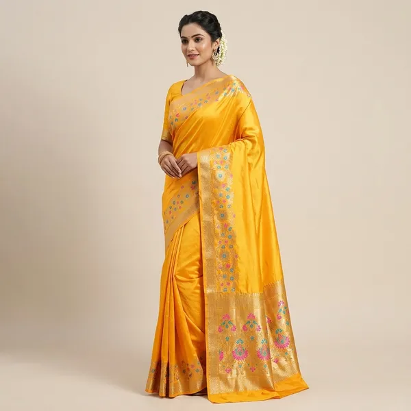 Yellow_Silk_Embroidered_Floral_Saree_For_Women