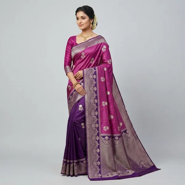 Pink_Silk_Floral_Zari_Border_Saree_For_Women