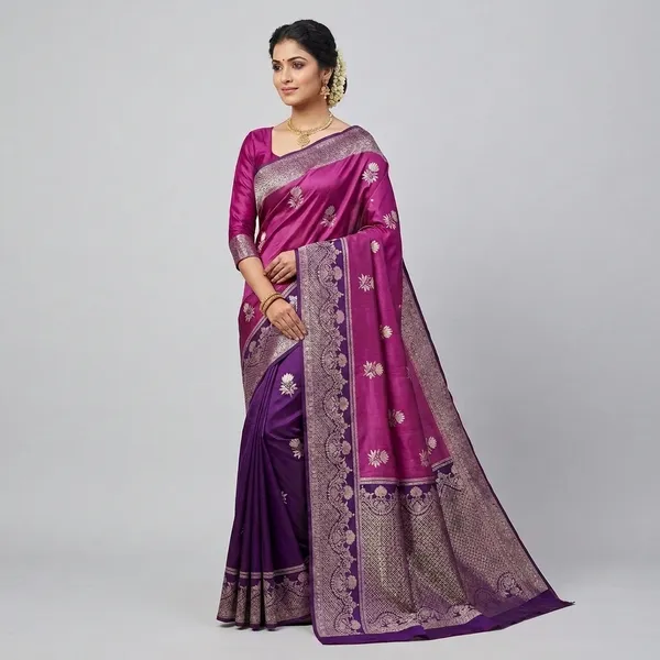 Pink_Silk_Floral_Zari_Border_Saree_For_Women
