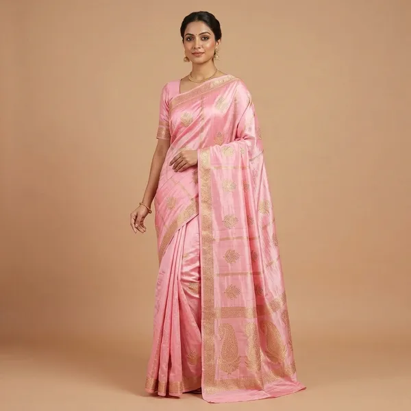 Pink_Silk_Embroidered_Saree_With_Golden_Border_For_Women