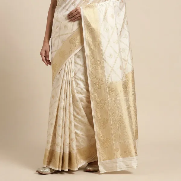 White_Premium_And_Fancy_Design_Synthetic_Silk_Saree_For_Women