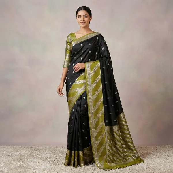 Black_And_Olive_Green_Premium_And_Fancy_Design_Katan_Silk_Saree_For_Women