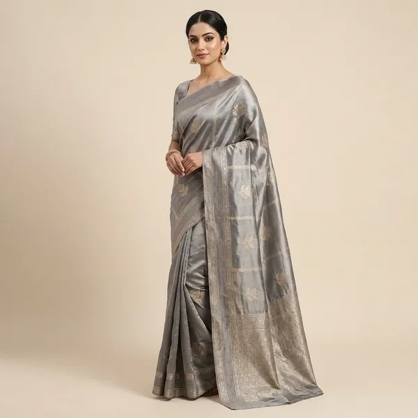 Grey_Silk_Embroidered_Leaf_Motif_Saree_For_Women