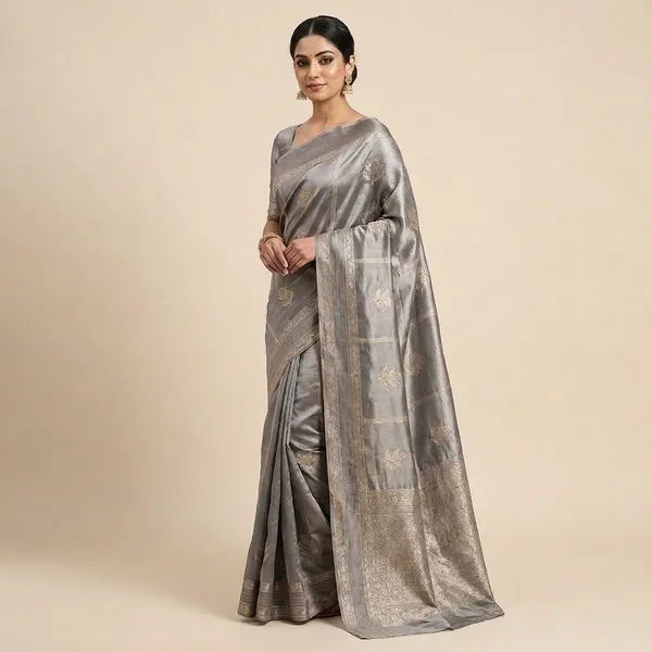 Grey_Silk_Embroidered_Leaf_Motif_Saree_For_Women