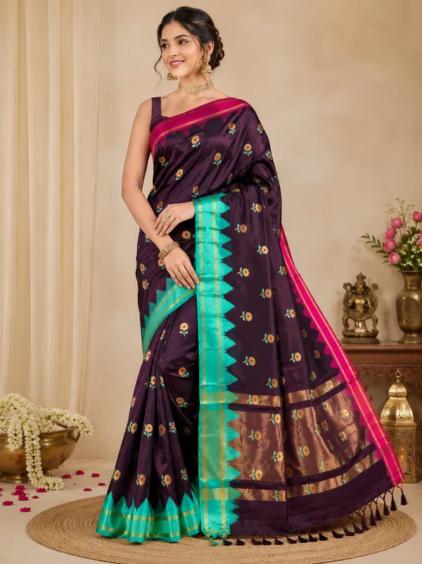 katan_silk_saree_with_minakari_work_zari_weaving_pallu_with_tassels_fabric