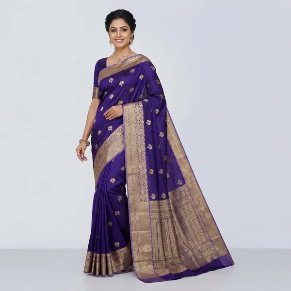 Purple_Silk_Banarasi_Saree_With_Golden_Zari_Border_For_Women