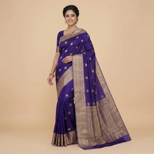 Purple_Silk_Banarasi_Saree_With_Golden_Zari_Border_For_Women