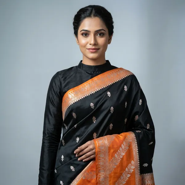 Black_And_Orange_Premium_And_Fancy_Design_Katan_Silk_Saree_For_Women