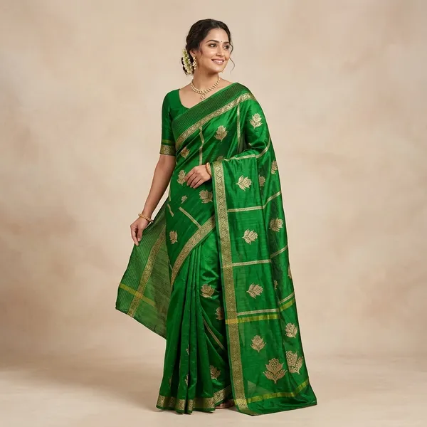 Green_Velvet_Embroidered_Saree_With_Golden_Motifs_For_Women