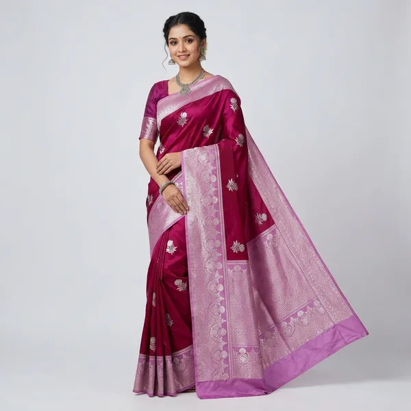 Maroon_Silk_Floral_Zari_Weave_Saree_For_Women