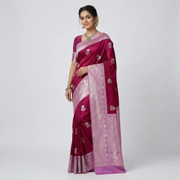Maroon_Silk_Floral_Zari_Weave_Saree_For_Women