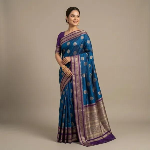 Blue_And_Purple_Premium_And_Fancy_Design_Semi_Kattan_Mango_Saree_For_Women