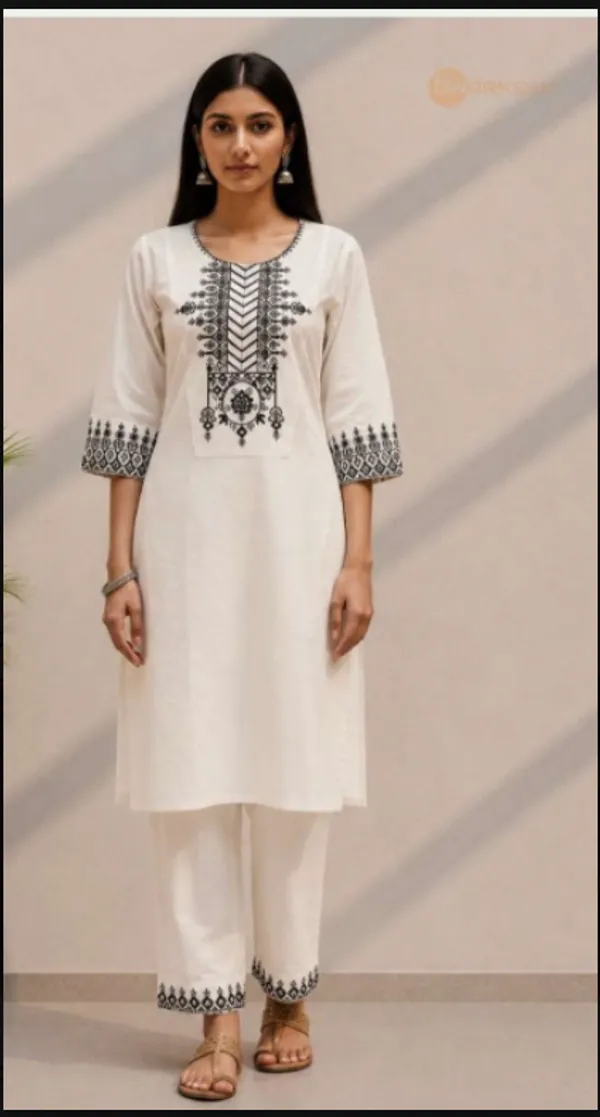White_Rayon_Slub_Straight_Kurta_Pant_Set_For_Women