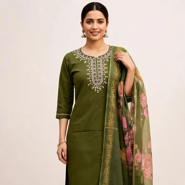 Green_Rayon_Slub_Straight_Embroidered_3_Piece_Suit_For_Women