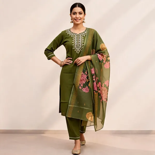 Green_Rayon_Slub_Straight_Embroidered_3_Piece_Suit_For_Women