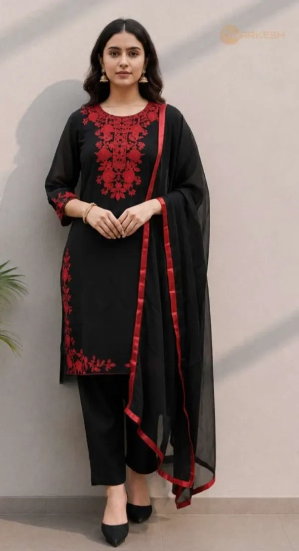 Black_Rayon_Slub_Straight_Embroidered_3_Piece_Suit_For_Women