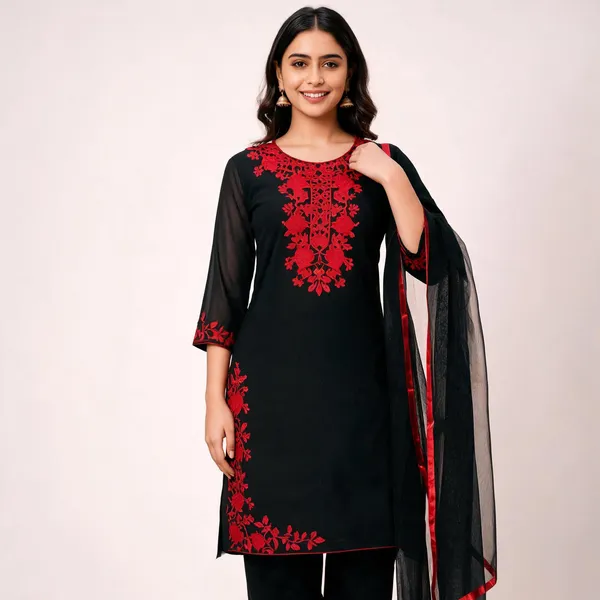 Black_Rayon_Slub_Straight_Embroidered_3_Piece_Suit_For_Women