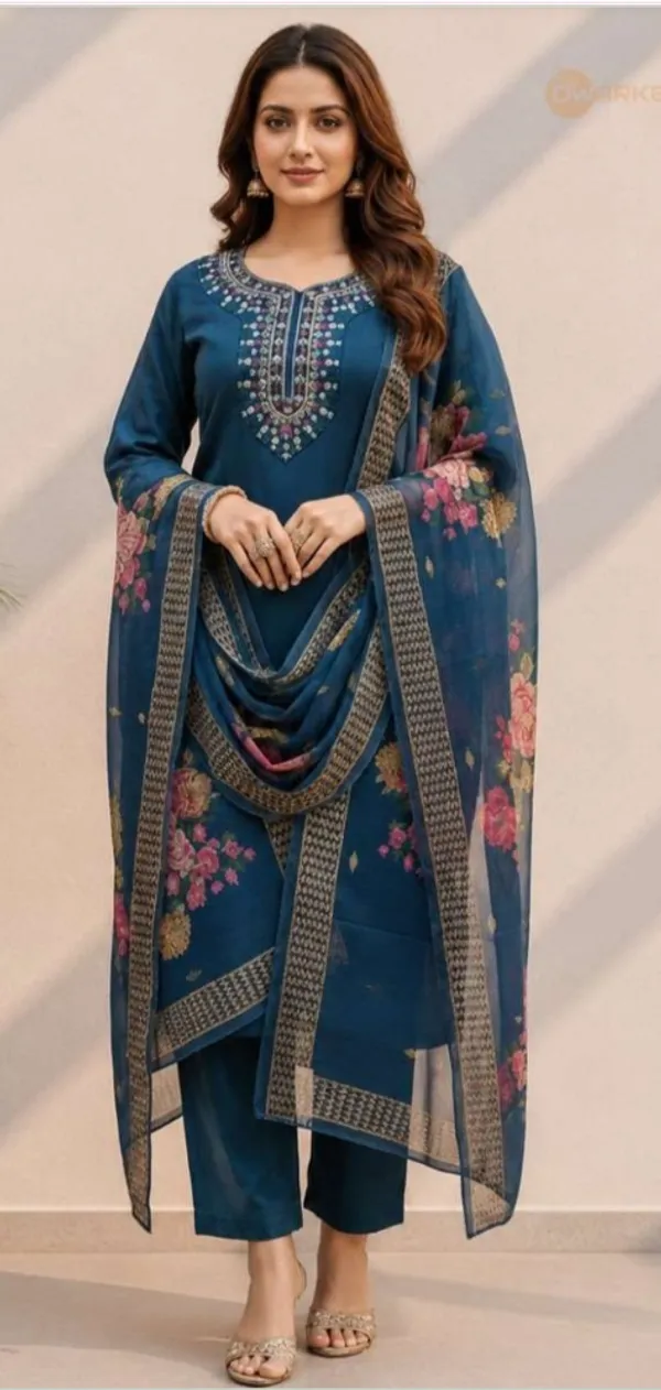 Teal_Rayon_Slub_Straight_Embroidered_Kurta_Set_For_Women