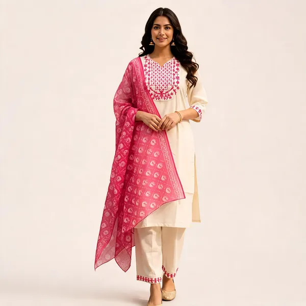 Off_White_Rayon_Straight_Embroidered_Kurta_Set_With_Pink_Dupatta_For_Women