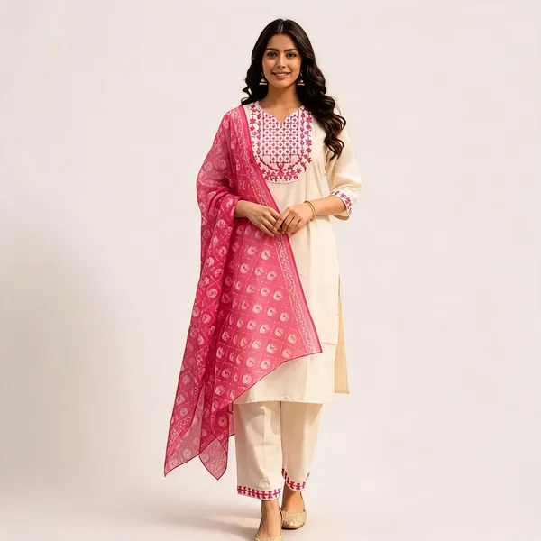 Off_White_Rayon_Straight_Embroidered_Kurta_Set_With_Pink_Dupatta_For_Women