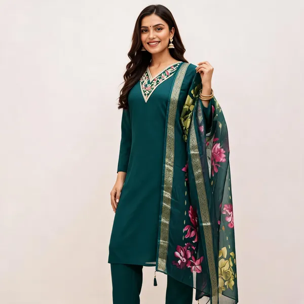 Teal_Silk_Straight_Embroidered_Floral_Dupatta_3-Piece_Suit_For_Women