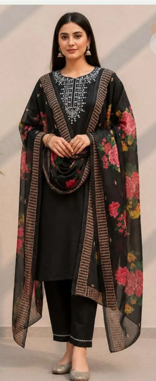 Black_Rayon_Straight_Embroidered_3-Piece_Kurta_Set_For_Women