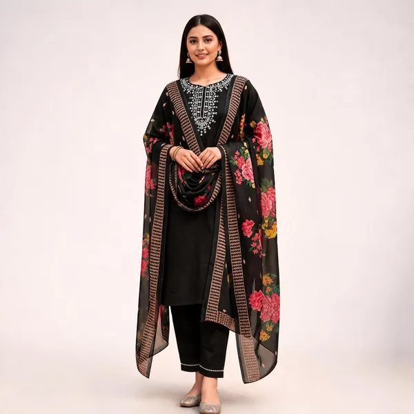 Black_Rayon_Straight_Embroidered_3-Piece_Kurta_Set_For_Women