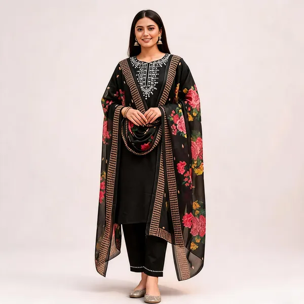 Black_Rayon_Straight_Embroidered_3-Piece_Kurta_Set_For_Women