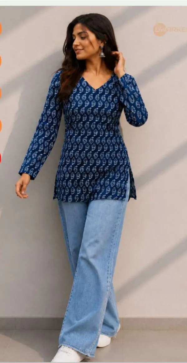 Indigo_Cotton_Printed_Short_Kurti_For_Women