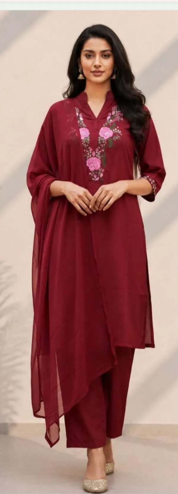Maroon_Rayon_Straight_Embroidered_3-Piece_Kurta_Set_For_Women