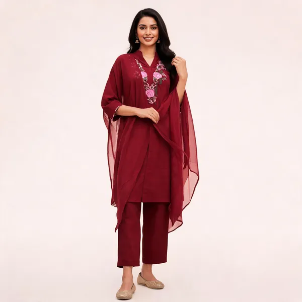 Maroon_Rayon_Straight_Embroidered_3-Piece_Kurta_Set_For_Women