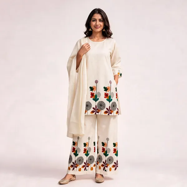 White_Khadi_Cotton_Straight_Floral_Print_Co-Ord_Palazzo_Set_For_Women