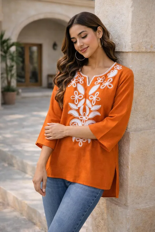 Orange_Embroidered_Straight_Kurti_for_Women