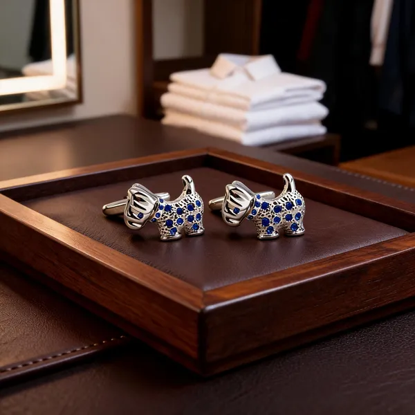 Silver_And_Blue_Metal_Premium_Cufflinks_For_Men