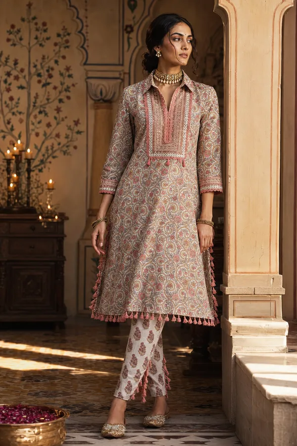 White_Cotton_Premium_Kurta_With_Pant_For_Women